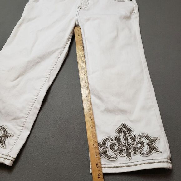 Frilli exchange White jeans / Crop / Capri With Embroidery Sz 13/14 - Picture 15 of 16